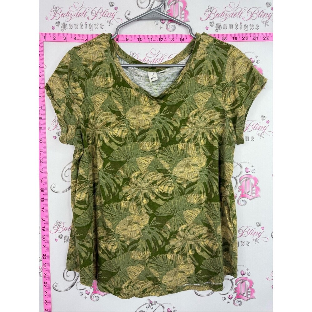 Joie Olive Green Tropical V-Neck Short Sleeve Top tiki